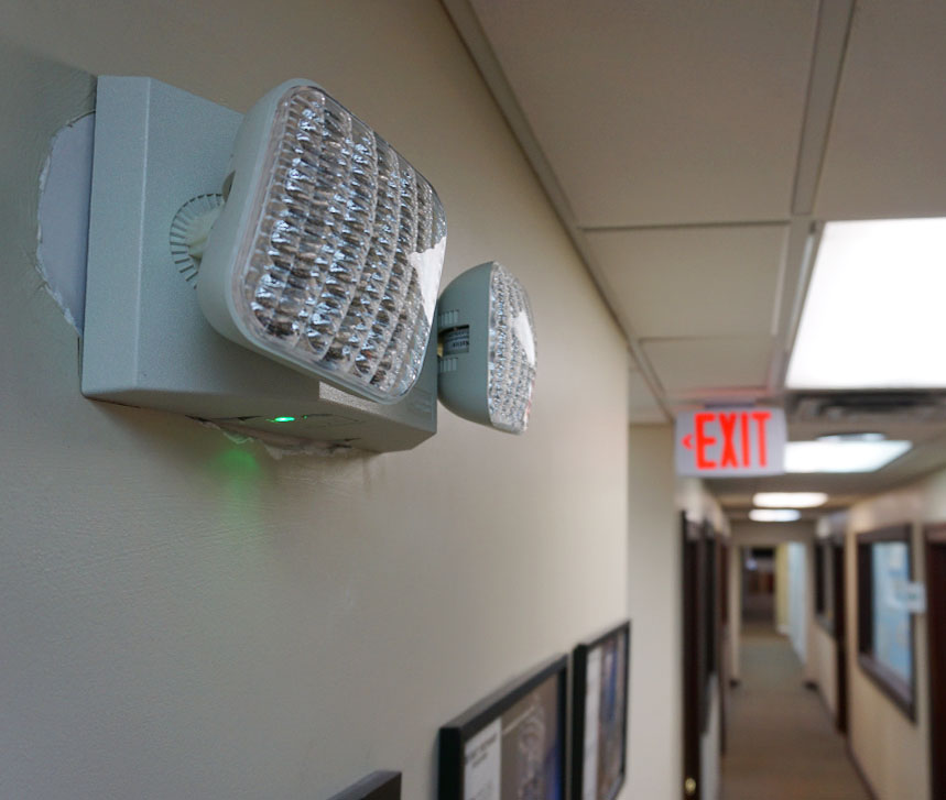 Emergency Exit Light System Installation Battery Power Lights Testing