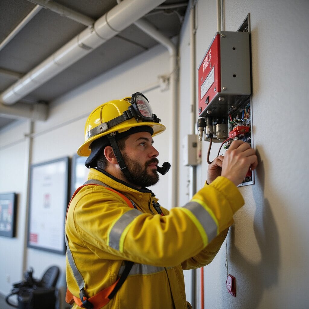Fire technician in safety gear upgrading a commercial building’s ceiling-mounted fire alarm control panel" fire alarm panels fire alarm fire alarm fire alarm smoke detectors fire alarm fire alarm fire alarm detectors fire alarms fire alarm system fire alarm fire alarm improvements wireless retrofitting fire alarm fire alarm system fire alarm fire alarm panels fire alarm retrofit fire alarms fire alarm system fire alarm improvements fire alarm system fire alarm system fire alarm fire alarms fire alarm fire alarm panels fire alarm control panels retrofitting wireless fire alarm smoke detectors wireless detectors fire alarm panels retrofitting