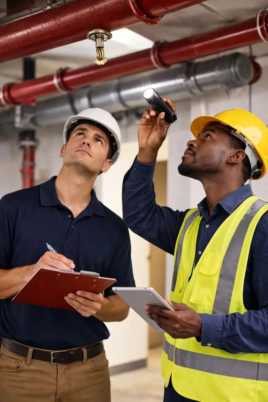 Fire Sprinkler Inspection in industrial facility with inspectors checking overhead sprinkler piping and heads nfpa control valves fire sprinkler systems fire sprinkler system sprinkler heads fire sprinkler system standpipe backflow hydrostatic test nfpa pipes pipe fire sprinkler fire sprinkler sprinkler head fire sprinklers control valves water supply fire sprinkler fire sprinkler fire sprinkler fire sprinkler systems fire sprinkler systems