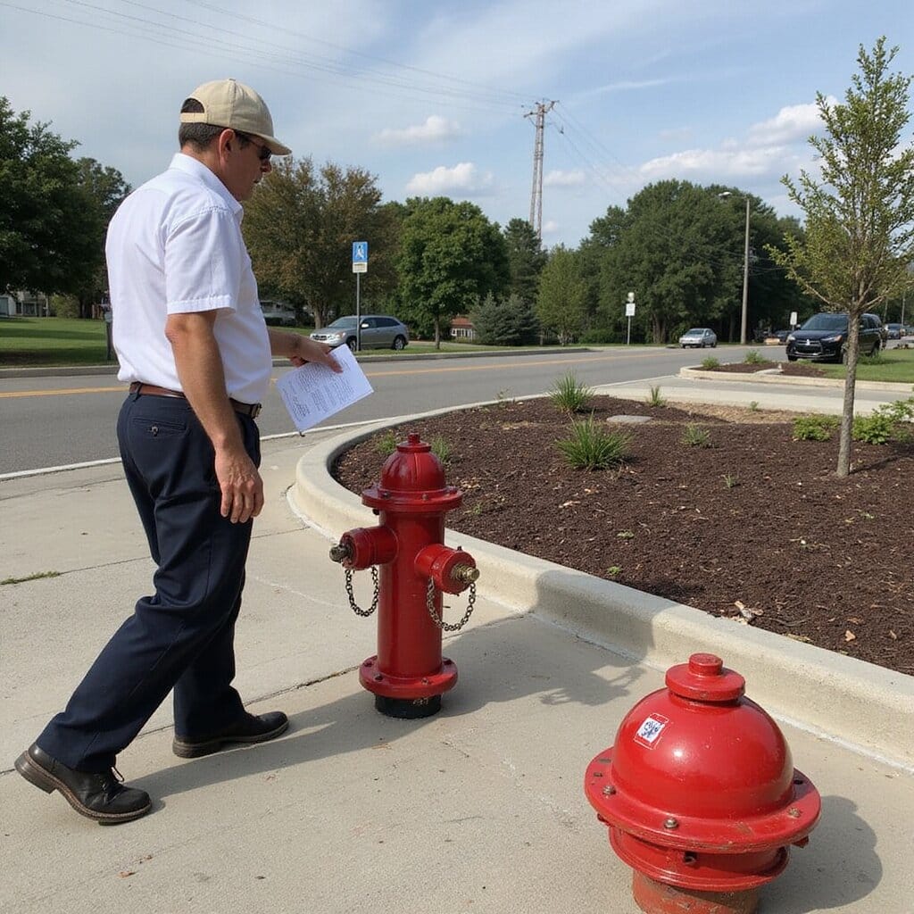 Technician measuring water pressure and flow during routine fire hydrant testing of hydrant #4 valves fire hydrant safety inspections coefficient of discharge water supply hose pressure gauge valves valves inspection fire hydrants pressure gauge hose fire hydrant inspection valves preventive maintenance valves valves pitot tube fire hydrants fire hydrant fire hydrant hose valves psi
