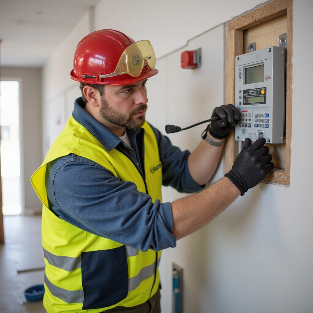 A skilled technician replacing a fire alarm panel to ensure building safety. fire alarm system smoke detectors keypad fire alarm panel keypad fire alarm system fire alarm control panel fire alarm system smoke detector fire alarm panel keypads keypad power supply keypad keypad keypad fire alarm panel change fire alarm panel replacement fire alarm system facp